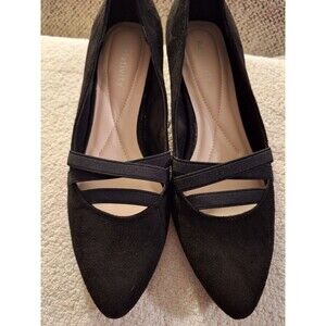 Relativity Women's Brinkley Pump Suede Heels 2" Slip‎ On Ruche Strap Black 6M